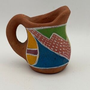 Southwestern Hand Painted Mini Pottery Pitcher Terracotta 3" Folk Art Rustic